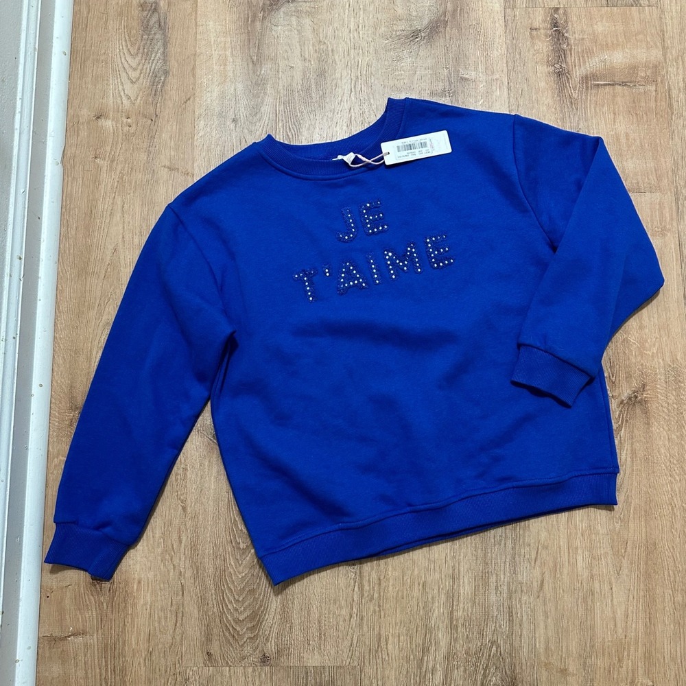 GB Girls | NWT Blue Je T'aime Rhinestone Embellished Crewneck Sweatshirt, XL/16